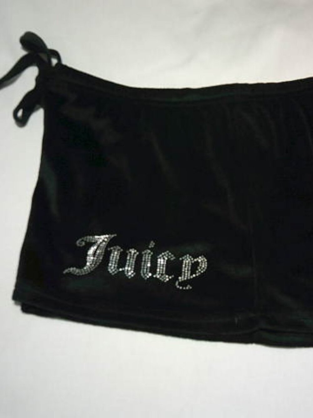 JUICY COUTURE BLK VELOUR SLEEPWEAR MINI DRAWSTRING SHORTS SZ S RHINESTONE LOGO
